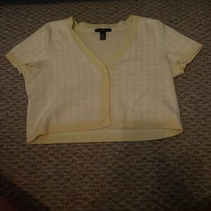 Yellow and white striped sweater crop top, not super thick and can be unbuttoned
